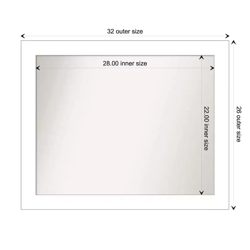 32" x 26" Non-Beveled White Bathroom Wall Mirror, Modern Rectangle