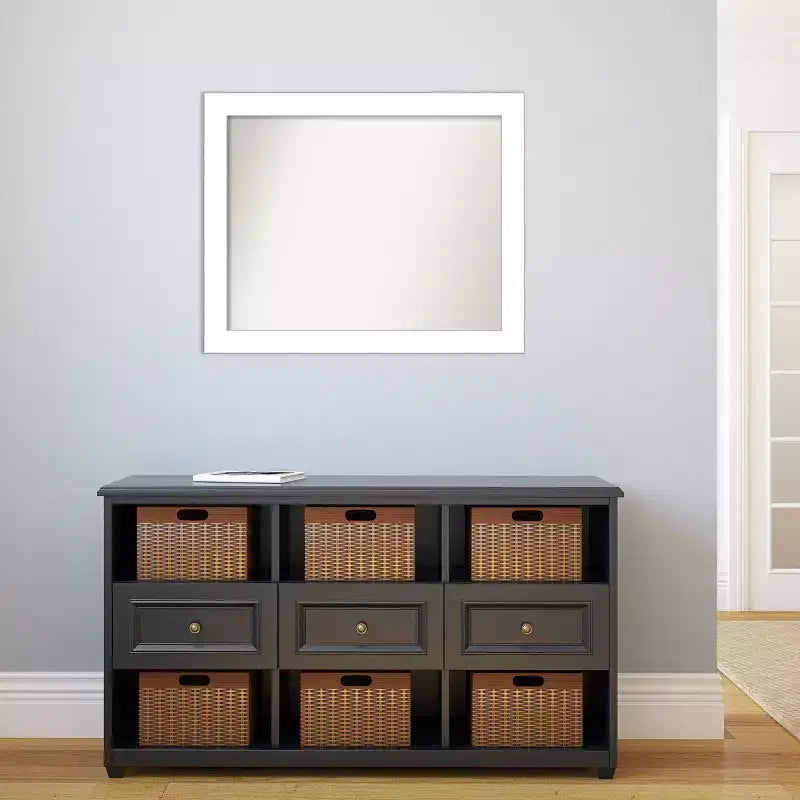 32" x 26" Non-Beveled White Bathroom Wall Mirror, Modern Rectangle
