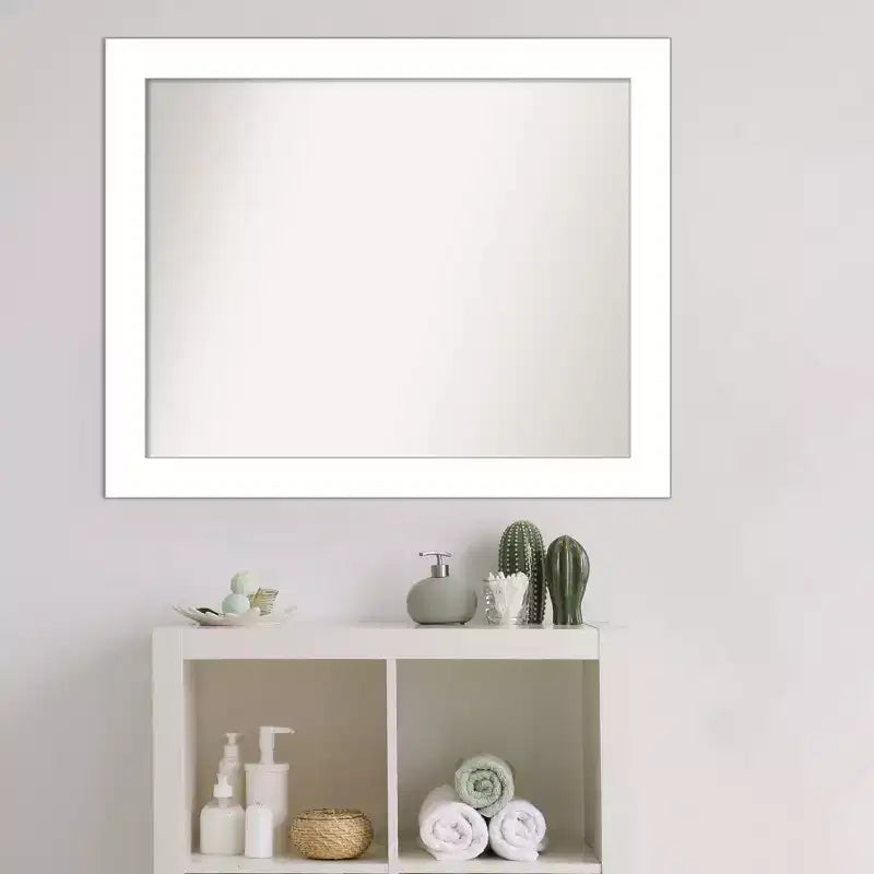 32" x 26" Non-Beveled White Bathroom Wall Mirror, Modern Rectangle