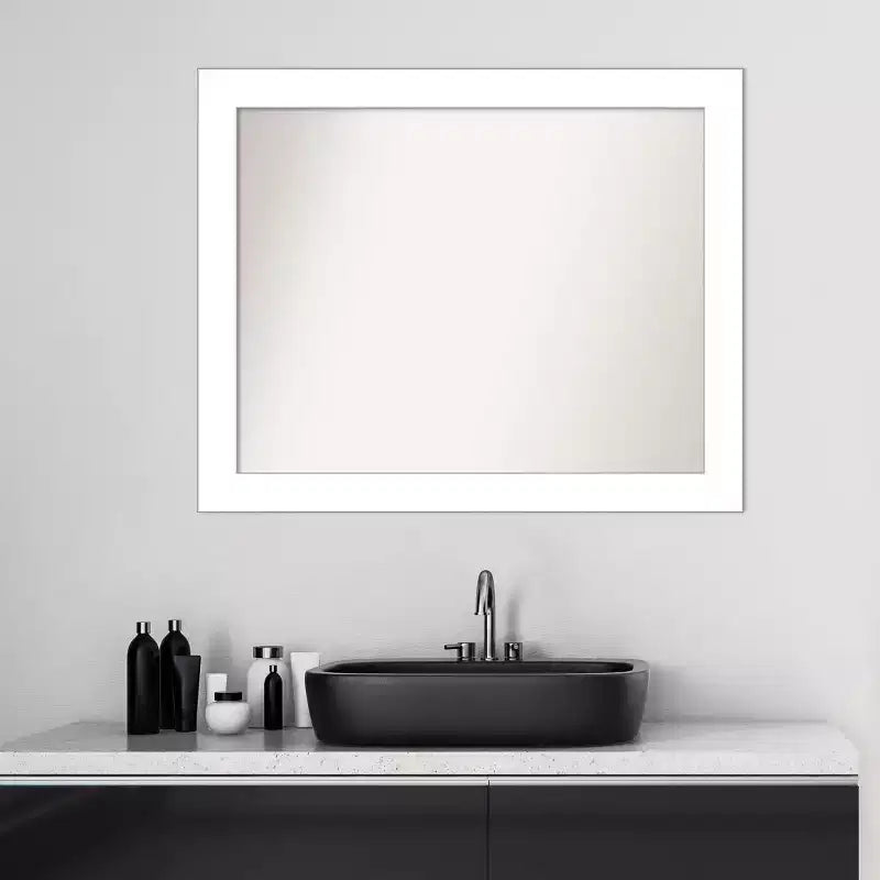 32" x 26" Non-Beveled White Bathroom Wall Mirror, Modern Rectangle