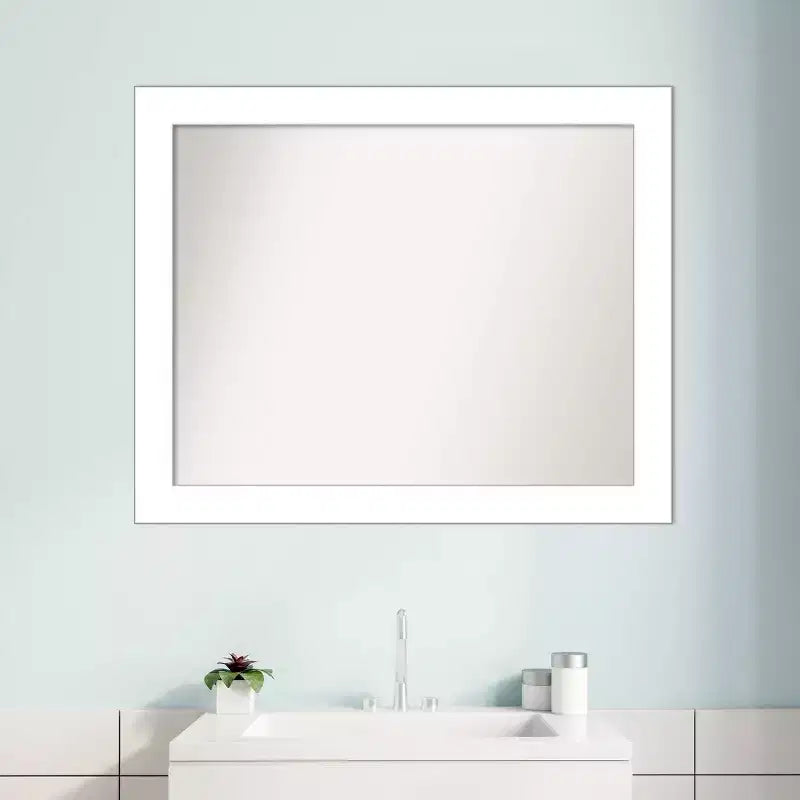 32" x 26" Non-Beveled White Bathroom Wall Mirror, Modern Rectangle