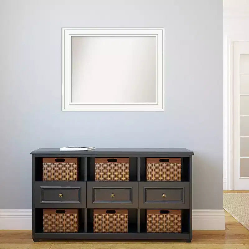 33" x 27" Non-Beveled White Wood Wall Mirror, Modern Rectangular