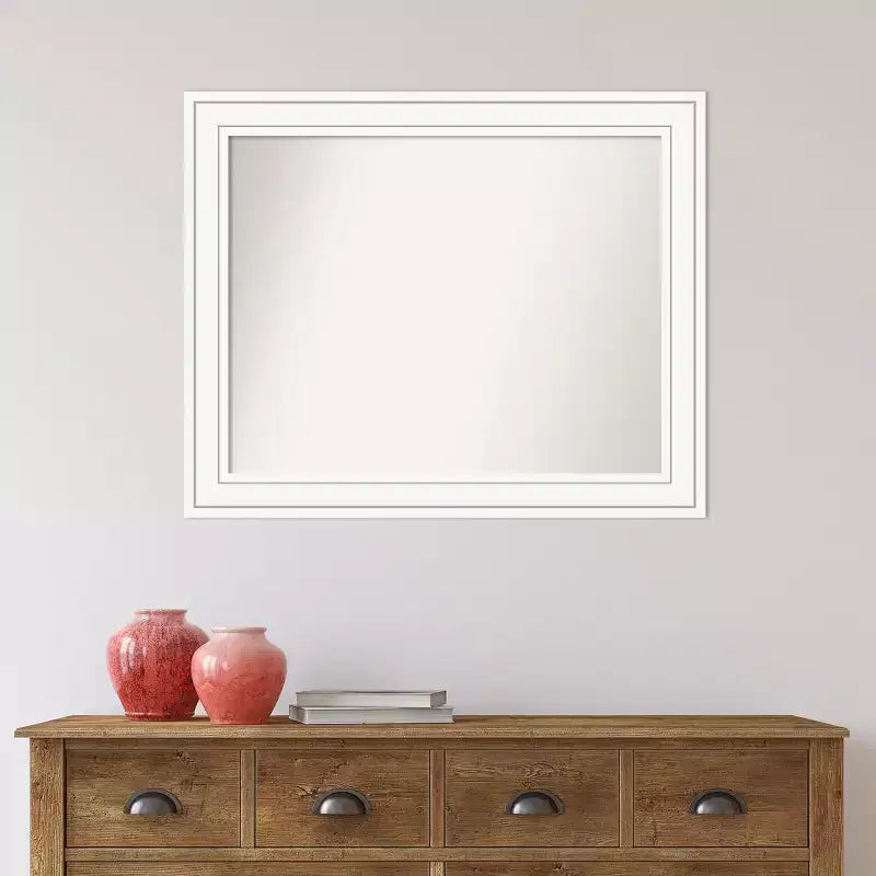 33" x 27" Non-Beveled White Wood Wall Mirror, Modern Rectangular