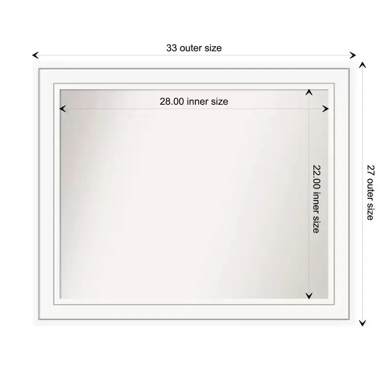 33" x 27" Non-Beveled White Wood Wall Mirror, Modern Rectangular