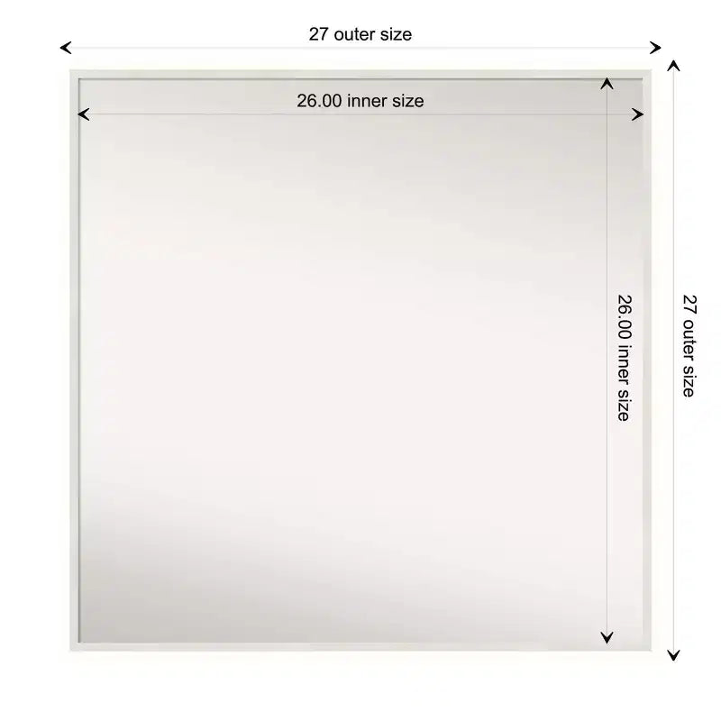 27" x 27" Non-Beveled White Wood Wall Mirror, Modern Square