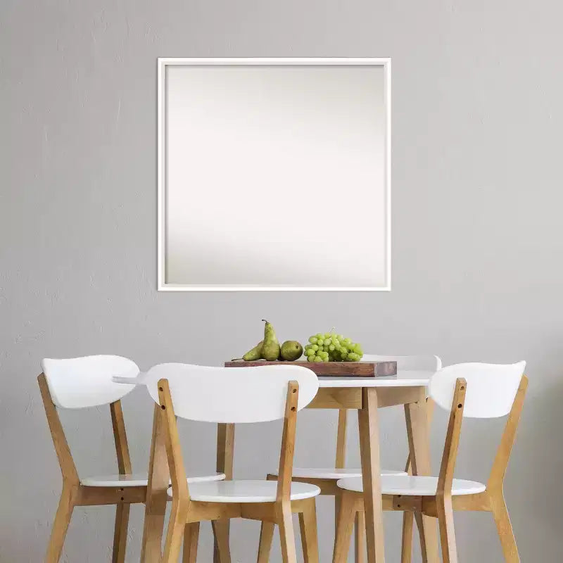 27" x 27" Non-Beveled White Wood Wall Mirror, Modern Square