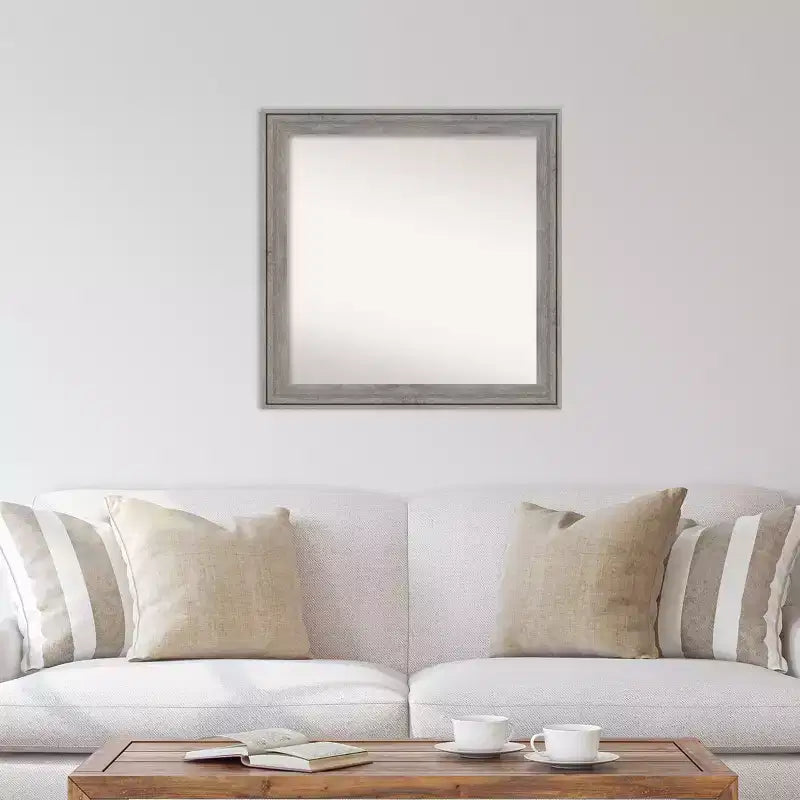 31" x 31" Non-Beveled Barn Gray Wood Wall Mirror, Modern Square