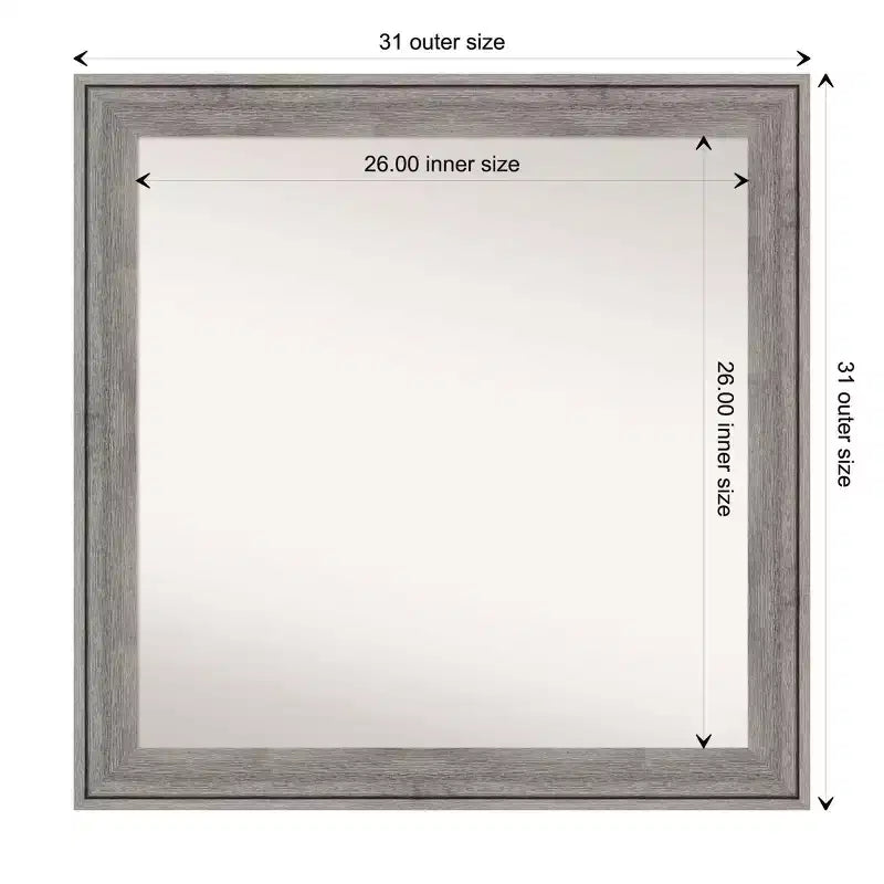 31" x 31" Non-Beveled Barn Gray Wood Wall Mirror, Modern Square