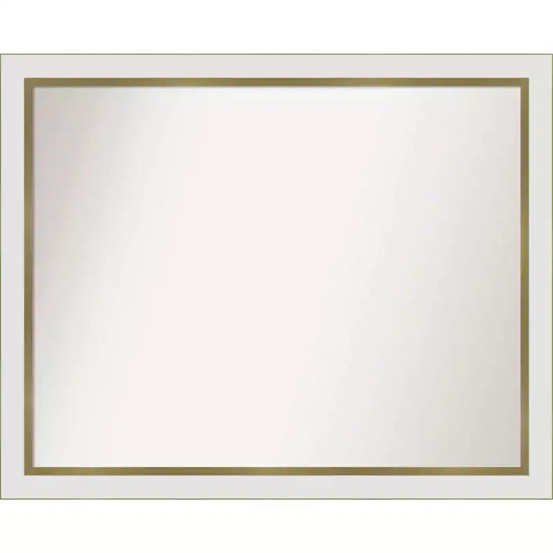 Amanti Art 31" x 25" Non-Beveled Eva White Gold Narrow Wall Mirror : Modern Rectangle, Polystyrene Frame