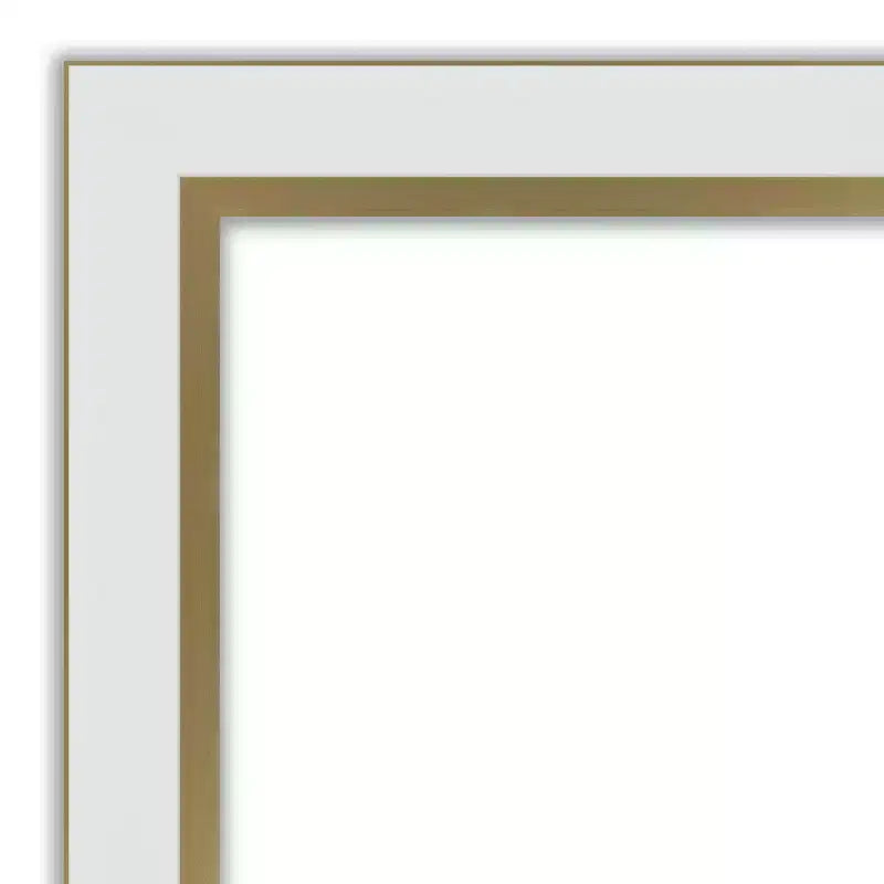31" x 25" Non-Beveled White Gold Narrow Wall Mirror, Modern Rectangle