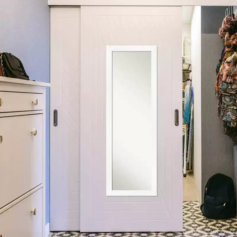 17" x 51" Non-Beveled White Narrow Full Length Door or Wall Mirror