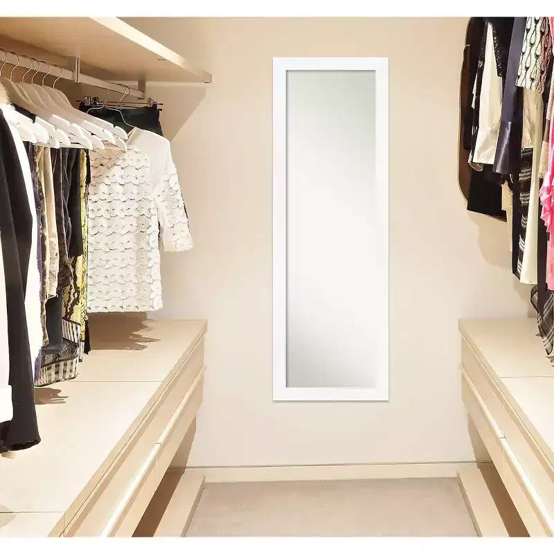 17" x 51" Non-Beveled White Narrow Full Length Door or Wall Mirror