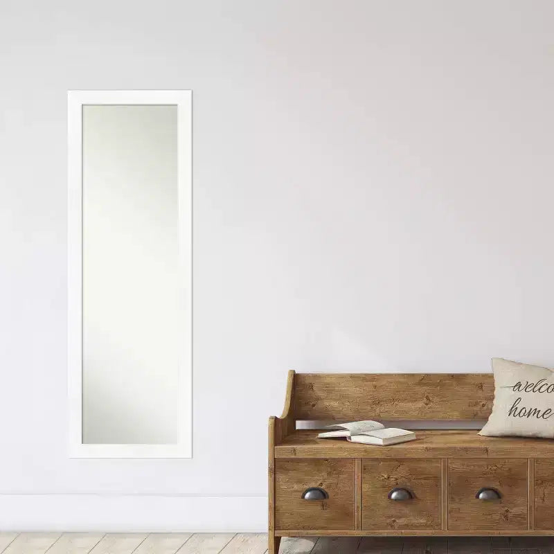 17" x 51" Non-Beveled White Narrow Full Length Door or Wall Mirror