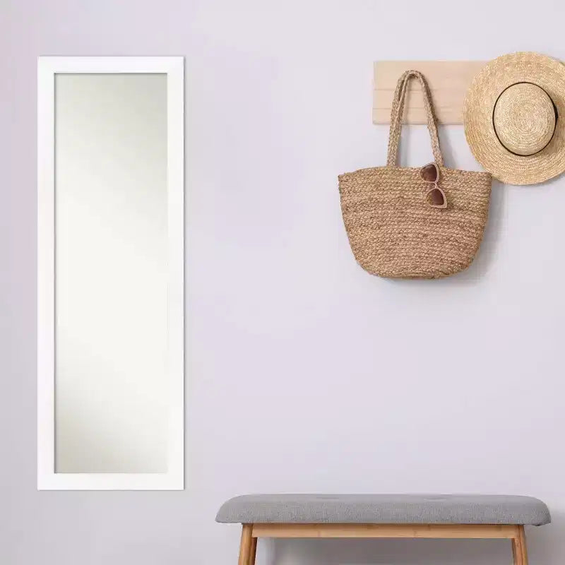 17" x 51" Non-Beveled White Narrow Full Length Door or Wall Mirror