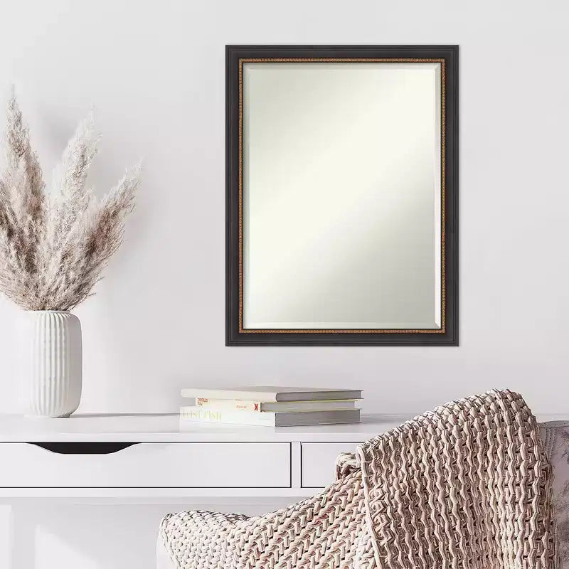 21" x 27" Beveled Black Wood Wall Mirror, Modern Rectangular