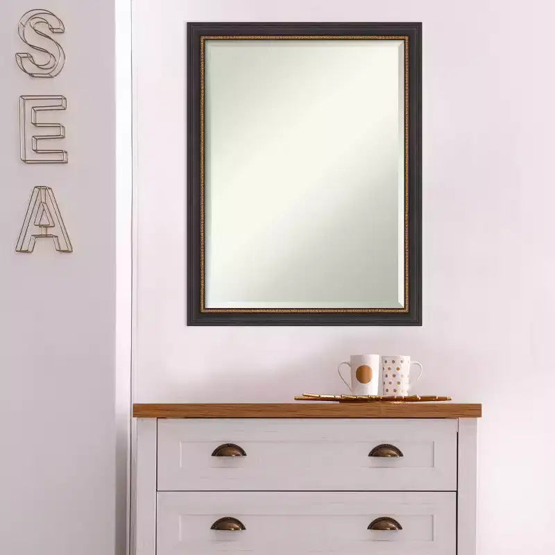21" x 27" Beveled Black Wood Wall Mirror, Modern Rectangular