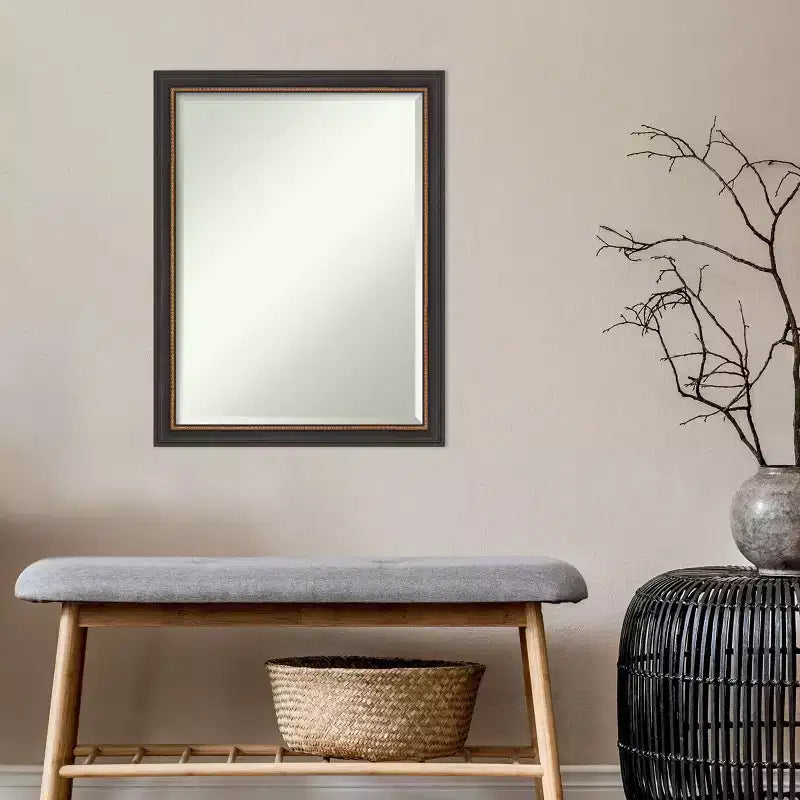 21" x 27" Beveled Black Wood Wall Mirror, Modern Rectangular