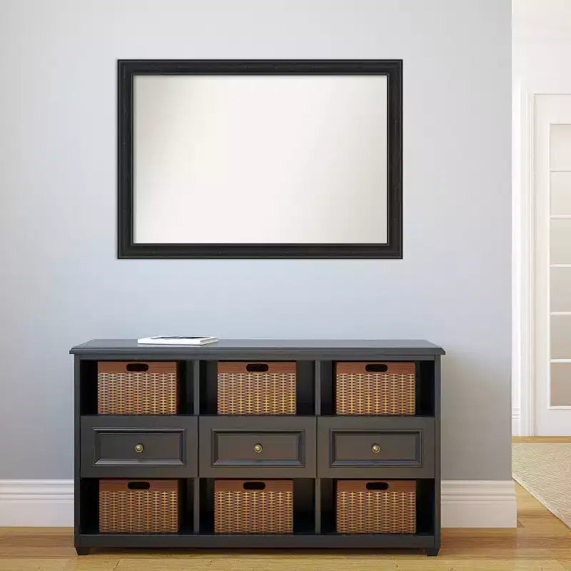 40" x 28" Non-Beveled Black Narrow Wall Mirror, Modern Style