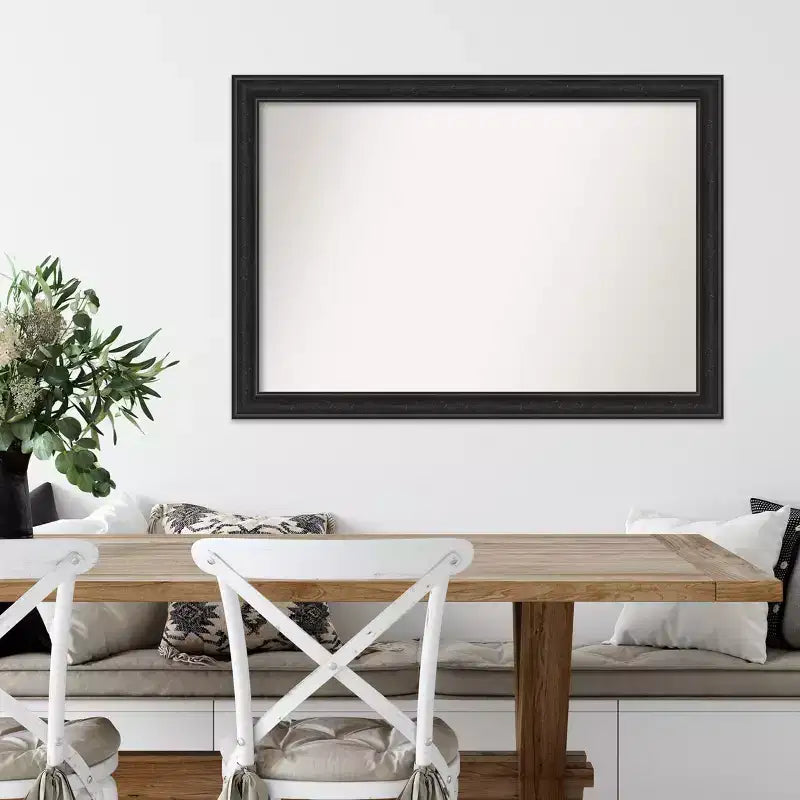 40" x 28" Non-Beveled Black Narrow Wall Mirror, Modern Style