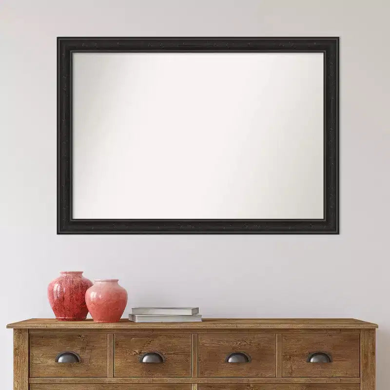 40" x 28" Non-Beveled Black Narrow Wall Mirror, Modern Style