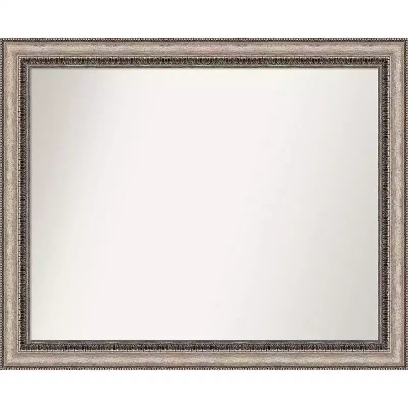 32" x 26" Non-Beveled Lyla Ornate Silver Wall Mirror - Amanti Art: Modern Rectangle, Includes Mount Hardware