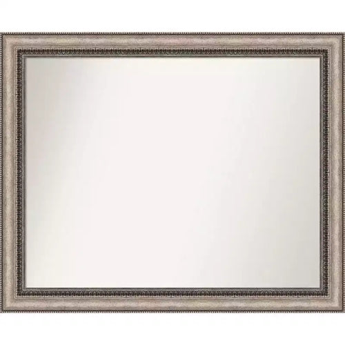 32" x 26" Non-Beveled Lyla Ornate Silver Wall Mirror - Amanti Art: Modern Rectangle, Includes Mount Hardware