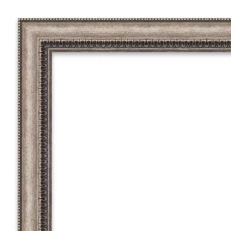 32" x 26" Non-Beveled Ornate Silver Wall Mirror, Modern Rectangle