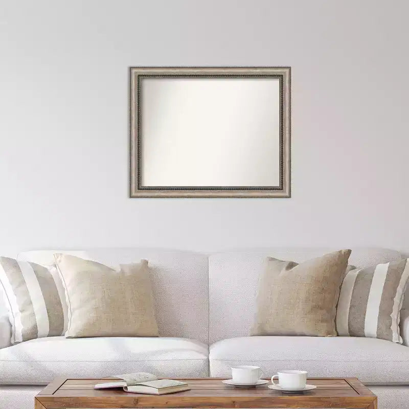 32" x 26" Non-Beveled Ornate Silver Wall Mirror, Modern Rectangle