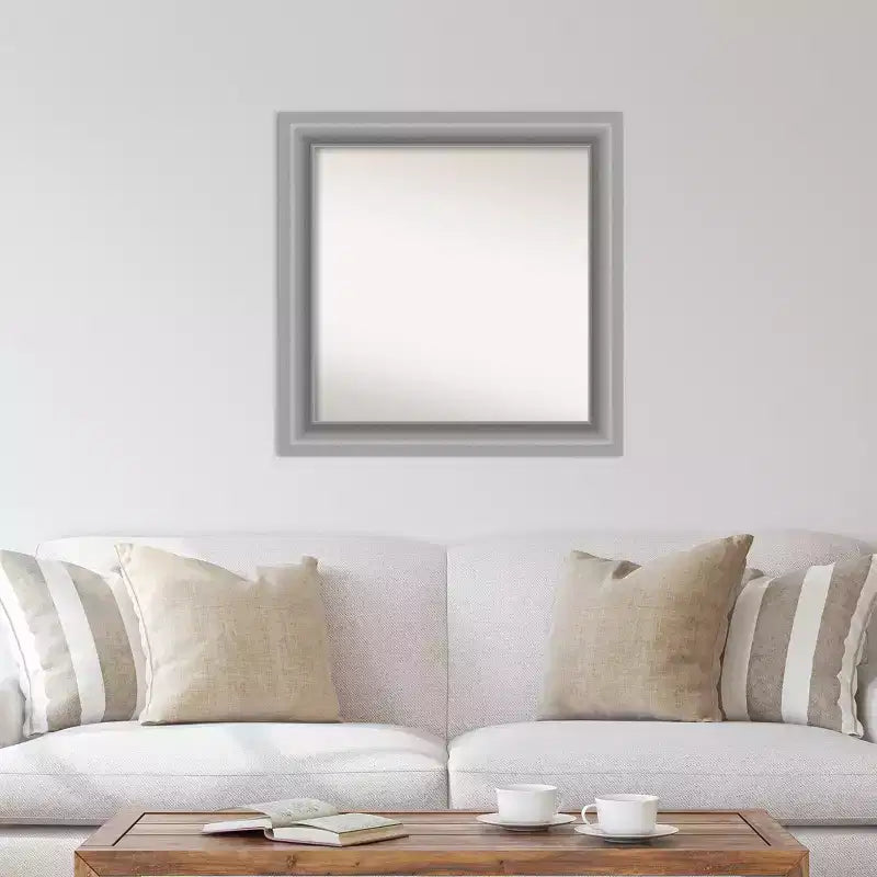 32" x 32" Non-Beveled Polished Nickel Wall Mirror, Modern Square