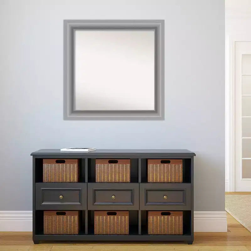 32" x 32" Non-Beveled Polished Nickel Wall Mirror, Modern Square