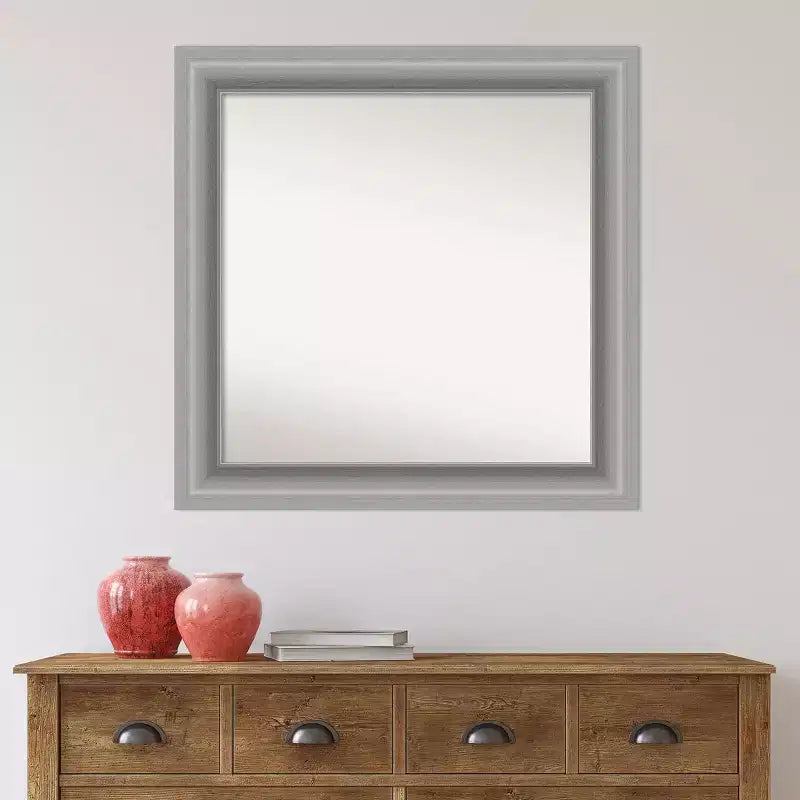 32" x 32" Non-Beveled Polished Nickel Wall Mirror, Modern Square