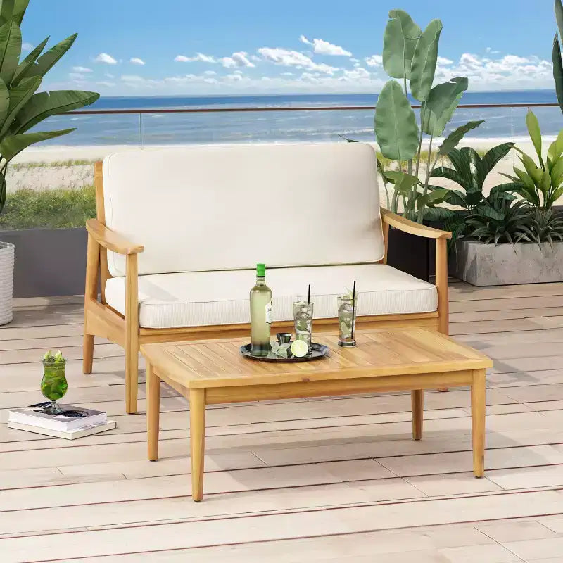 Sofá biplaza y mesa de centro para exterior de madera de acacia Christopher Knight Home Willowbrook