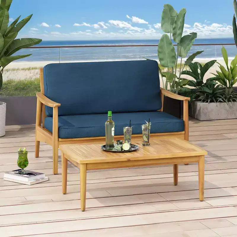Sofá biplaza y mesa de centro para exterior de madera de acacia Christopher Knight Home Willowbrook