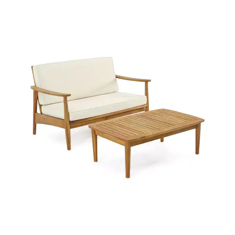 Christopher Knight Home Willowbrook Outdoor-Zweisitzer-Sofa und Couchtisch aus Akazienholz