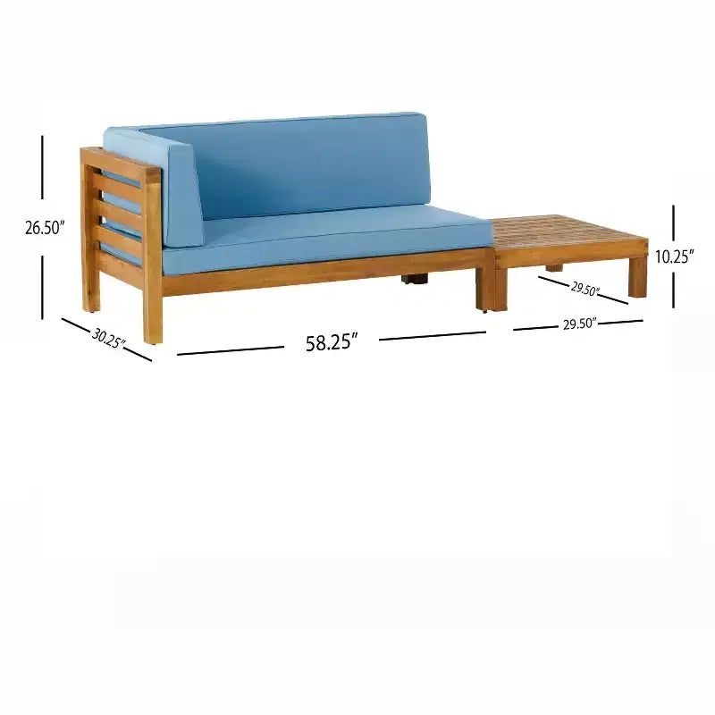 Ensemble Christopher Knight Home Oana avec causeuse d’extérieur en bois d’acacia à accoudoir gauche et table basse, avec coussin