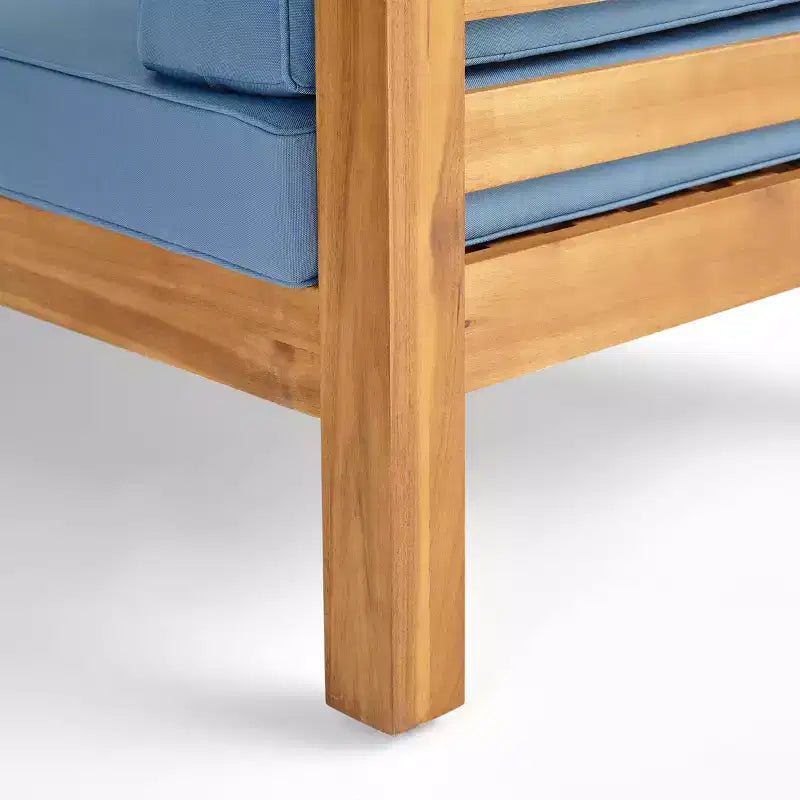Ensemble Christopher Knight Home Oana avec causeuse d’extérieur en bois d’acacia à accoudoir gauche et table basse, avec coussin