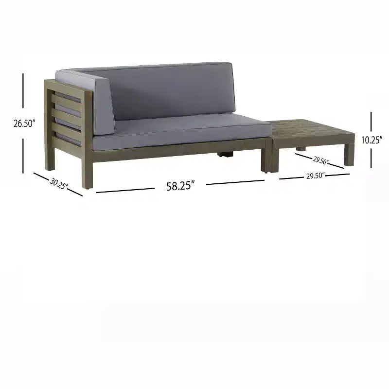 Ensemble Christopher Knight Home Oana avec causeuse d’extérieur en bois d’acacia à accoudoir gauche et table basse, avec coussin
