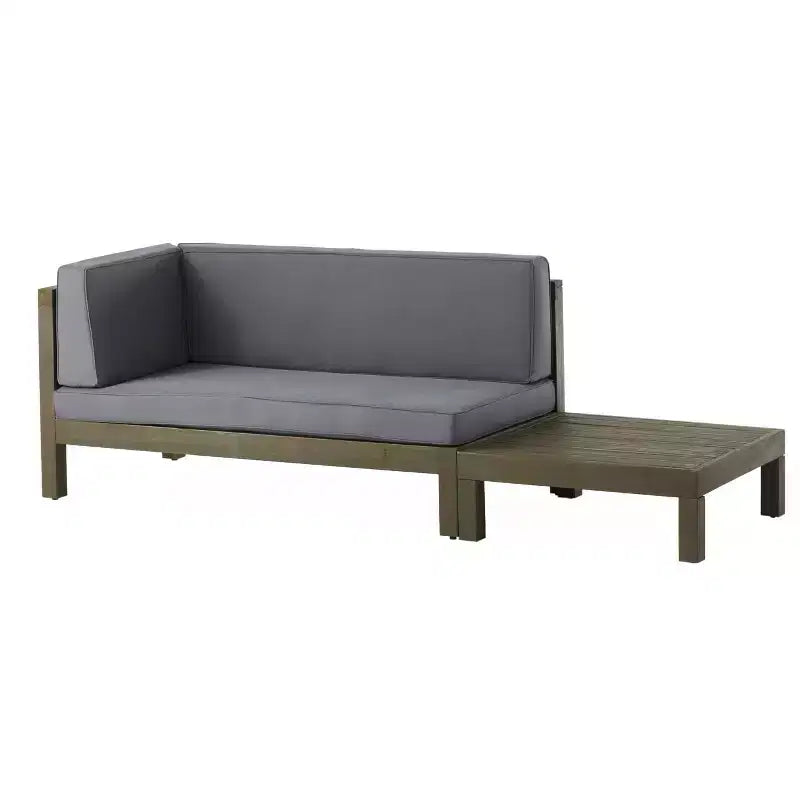 Ensemble Christopher Knight Home Oana avec causeuse d’extérieur en bois d’acacia à accoudoir gauche et table basse, avec coussin