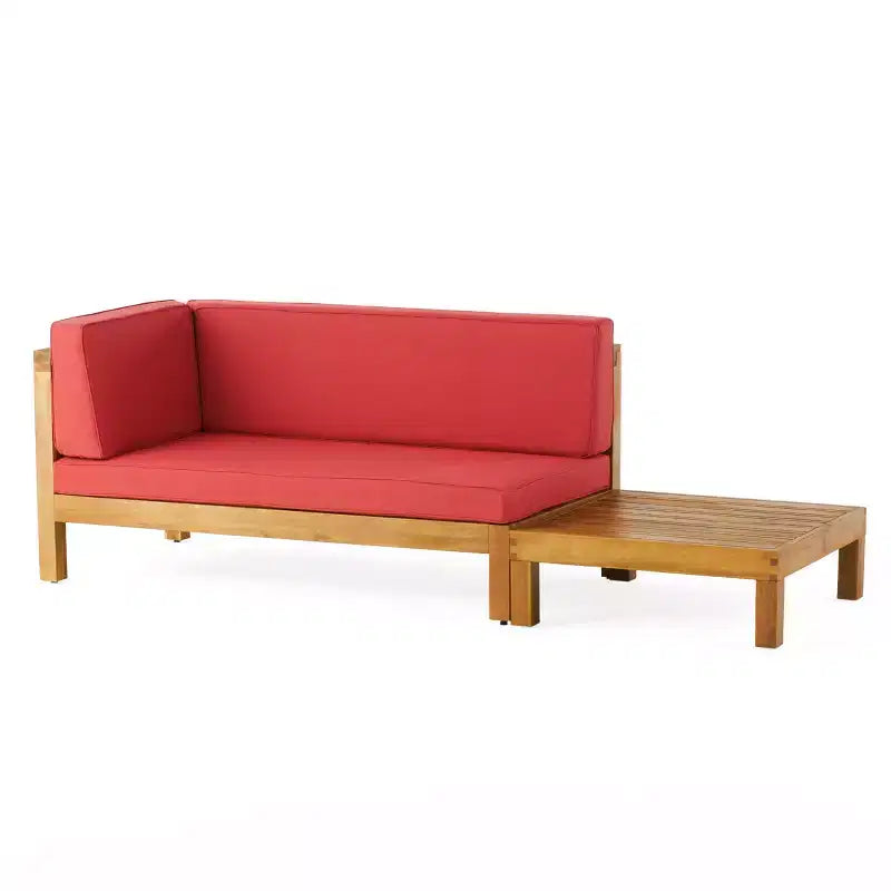 Ensemble Christopher Knight Home Oana avec causeuse d’extérieur en bois d’acacia à accoudoir gauche et table basse, avec coussin