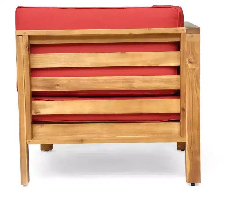 Ensemble Christopher Knight Home Oana avec causeuse d’extérieur en bois d’acacia à accoudoir gauche et table basse, avec coussin