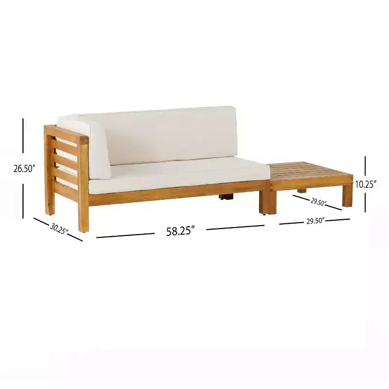Ensemble Christopher Knight Home Oana avec causeuse d’extérieur en bois d’acacia à accoudoir gauche et table basse, avec coussin