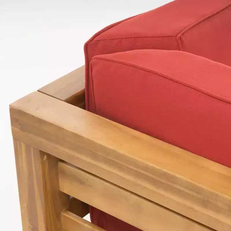 Ensemble Christopher Knight Home Oana avec causeuse d’extérieur en bois d’acacia à accoudoir gauche et table basse, avec coussin