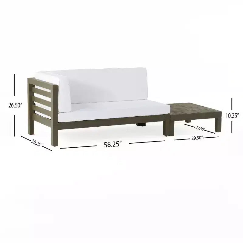 Ensemble Christopher Knight Home Oana avec causeuse d’extérieur en bois d’acacia à accoudoir gauche et table basse, avec coussin