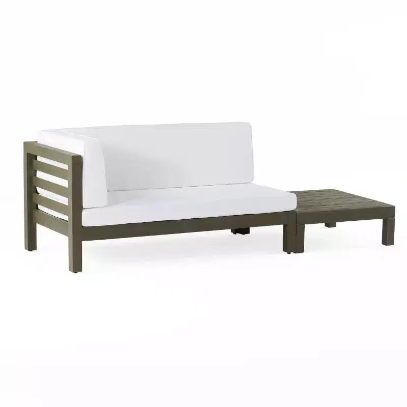 Ensemble Christopher Knight Home Oana avec causeuse d’extérieur en bois d’acacia à accoudoir gauche et table basse, avec coussin