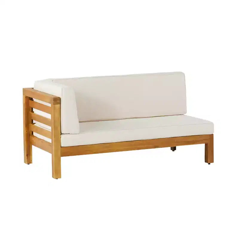 Ensemble Christopher Knight Home Oana avec causeuse d’extérieur en bois d’acacia à accoudoir gauche et table basse, avec coussin