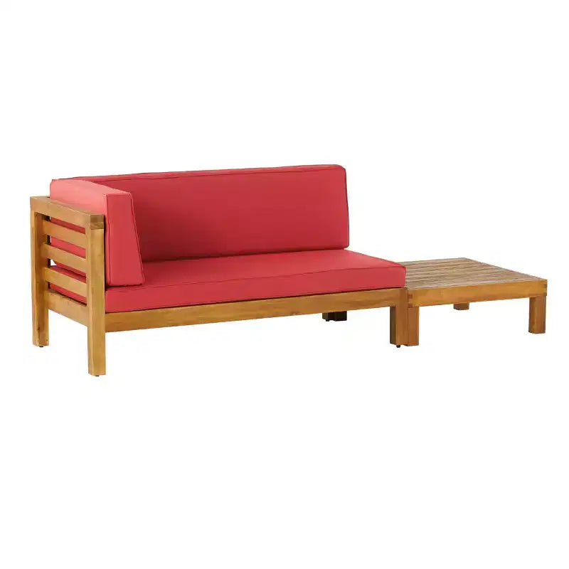 Juego de sofá biplaza con brazo izquierdo y mesa de centro para exterior de madera de acacia Christopher Knight Home Oana, con cojín