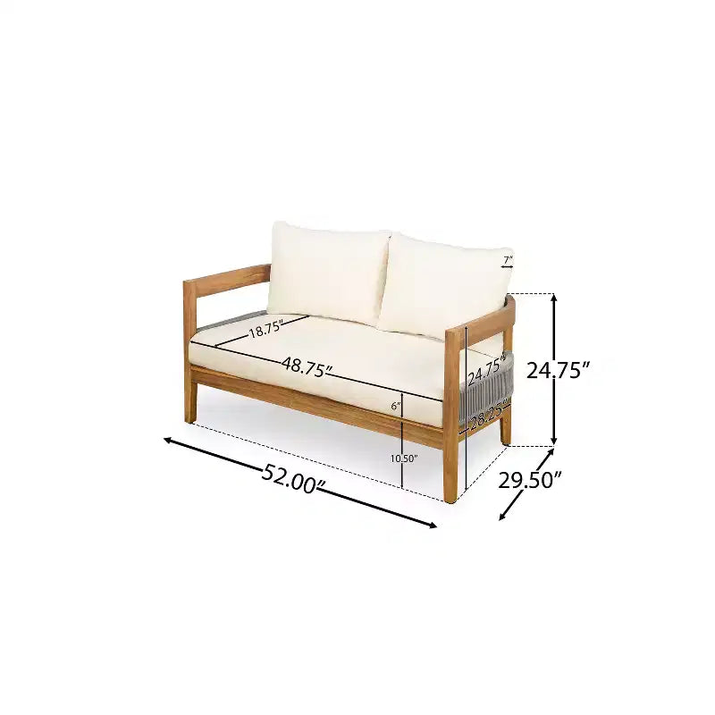 Ensemble de canapé d'extérieur 2 places et table en bois d'acacia moderne Fawn de Christopher Knight Home, beige/teck