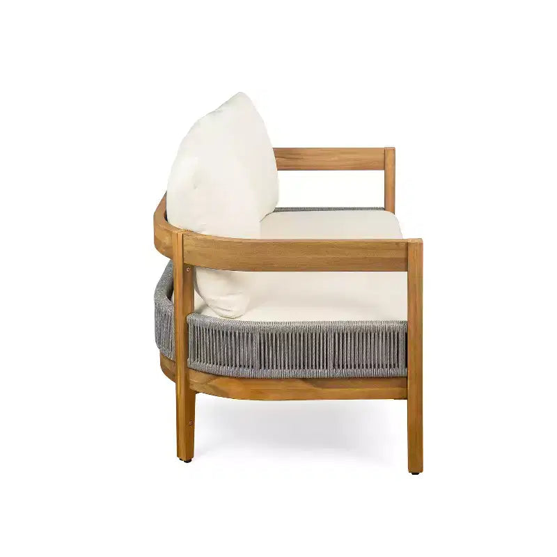 Ensemble de canapé d'extérieur 2 places et table en bois d'acacia moderne Fawn de Christopher Knight Home, beige/teck