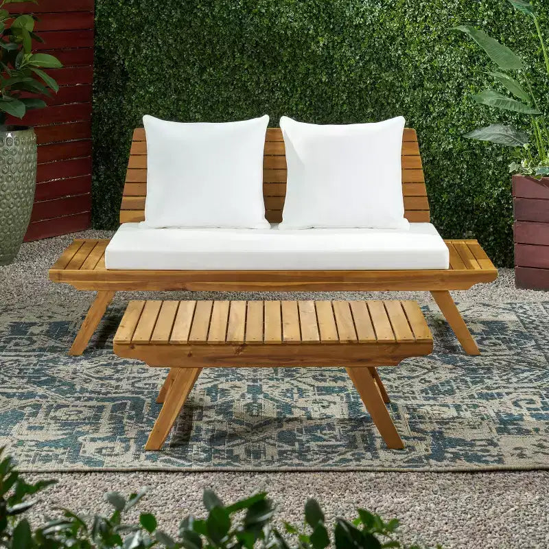 Juego para exterior Christopher Knight Home Sedona, con sofá de dos plazas de madera de acacia y mesa de centro, con cojín