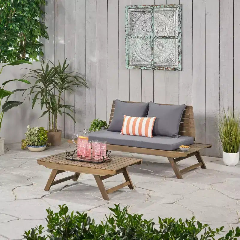 Juego para exterior Christopher Knight Home Sedona, con sofá de dos plazas de madera de acacia y mesa de centro, con cojín